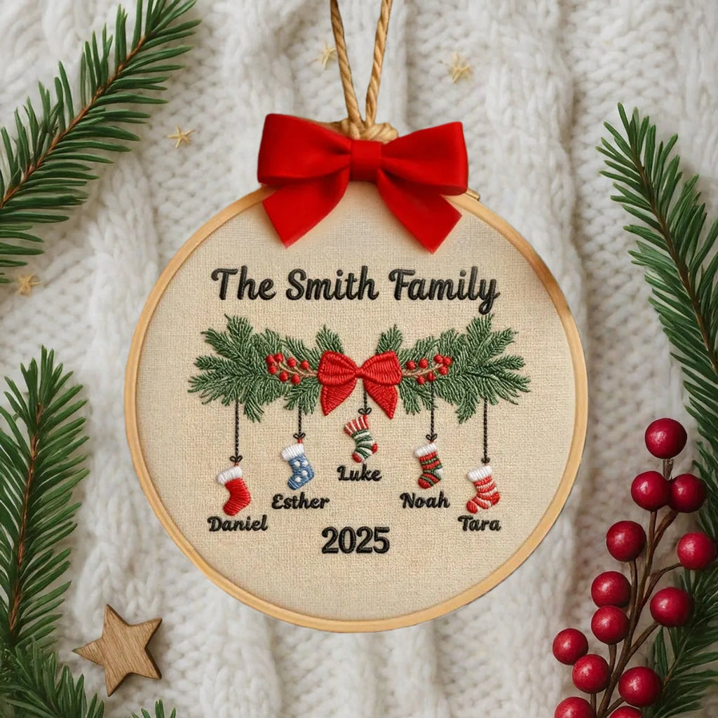 Personalized Family Christmas Embroidery Ornament 2025 | Stockings on Mantel-3