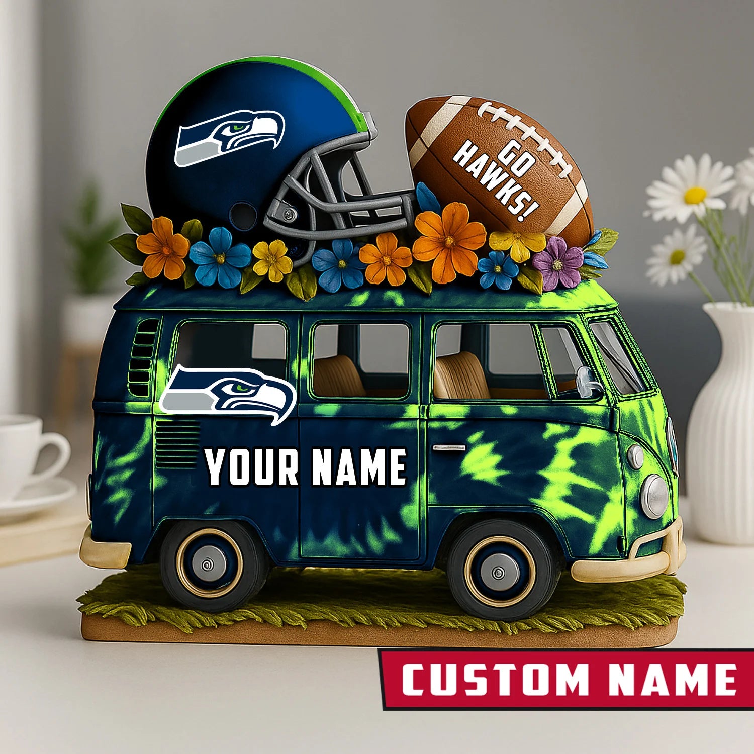 NFL Custom Name Van Bus Acrylic Block - Special Home Decor Gift Ideas