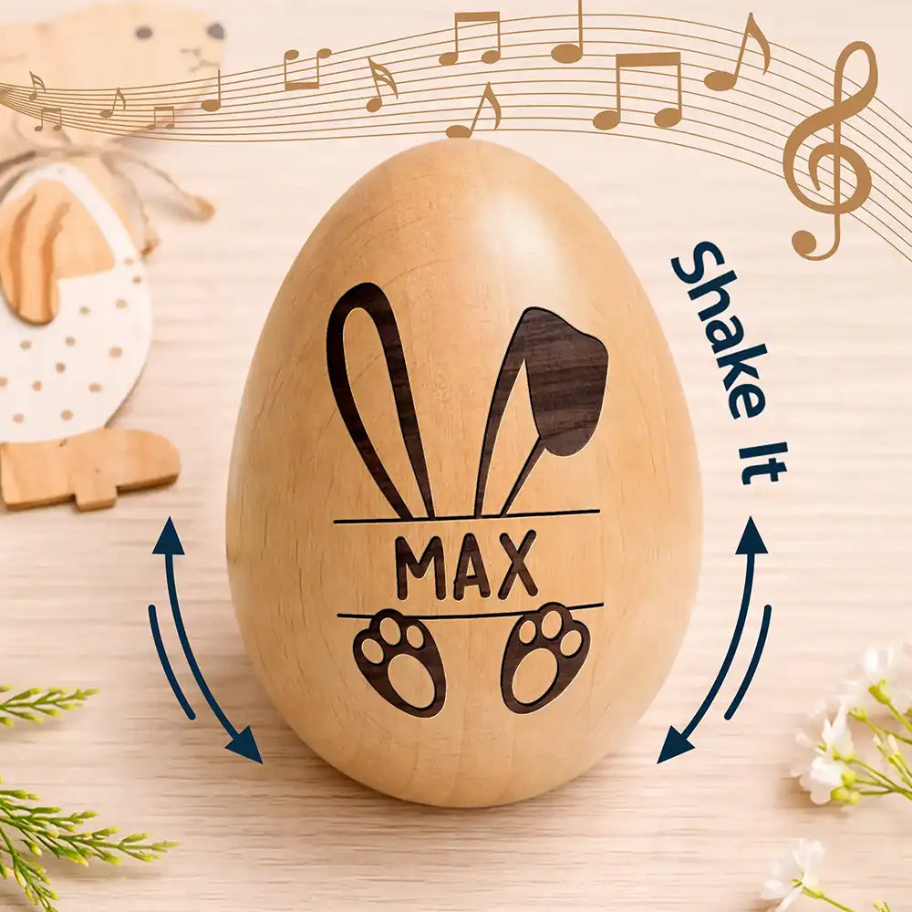 Adorable Bunny With Name - Personalized Musical Wooden Easter Egg Shaker