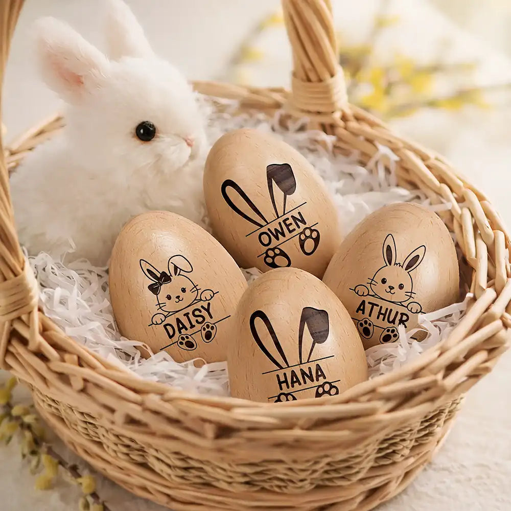 Adorable Bunny With Name - Personalized Musical Wooden Easter Egg Shaker