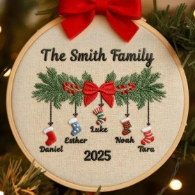 Personalized Family Christmas Embroidery Ornament 2025 | Stockings on Mantel-3