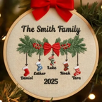 Personalized Family Christmas Embroidery Ornament 2025 | Stockings on Mantel-3