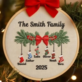 Personalized Family Christmas Embroidery Ornament 2025 | Stockings on Mantel-6