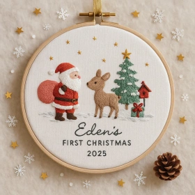Baby’s First Christmas Ornament – Personalized Embroidered Keepsake