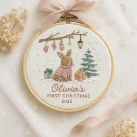 Baby’s First Christmas Ornament – Personalized Embroidered Keepsake