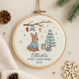 Baby’s First Christmas Ornament – Personalized Embroidered Keepsake