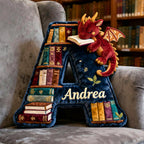Book Dragon Alphabet Initial Letters Pillow, Personalized Gifts For Book Lovers