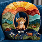 Cute Highland Cow Alphabet Initial Letter Shaped Pillow - Personalized Gifts For Highland Cow Lovers