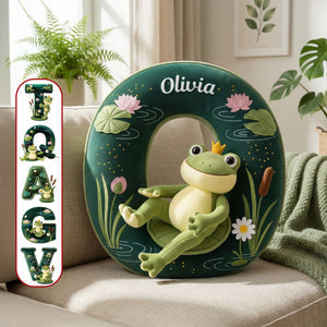 Adorable Frog Initial Pillow - Personalized Gift For Frog Lovers