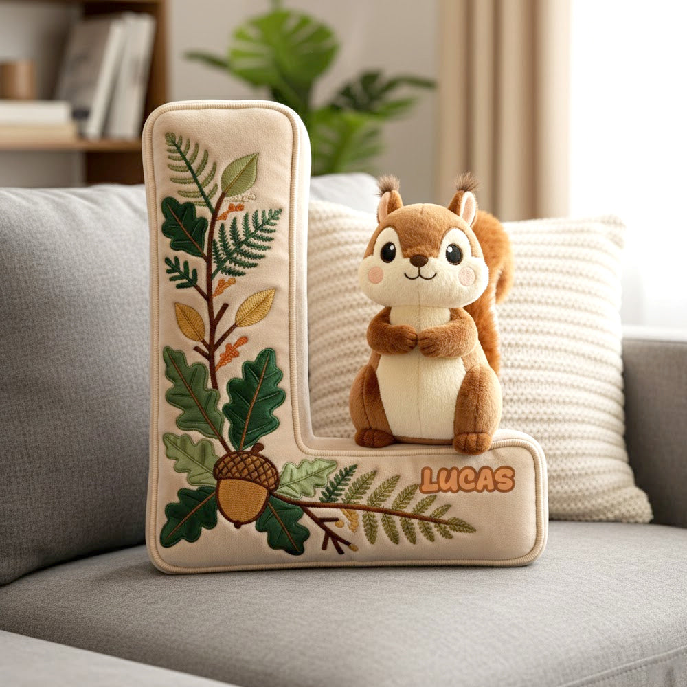 Squirrel Alphabet Initial Letter Custom Shaped Pillow - Personalized Gifts For Kids