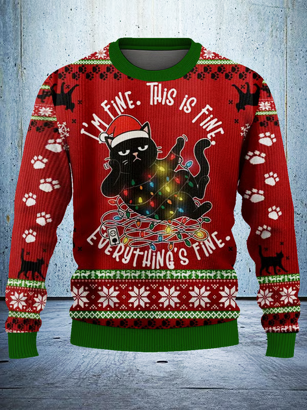 Unisex Cat Everything is fine Ugly Sweatshirt