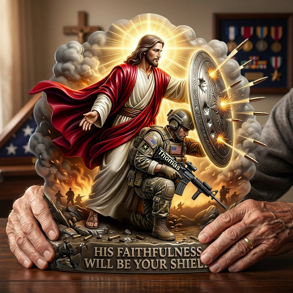 Christian Soldier Shield Acrylic Plaque - Personalized Gifts For Veteran