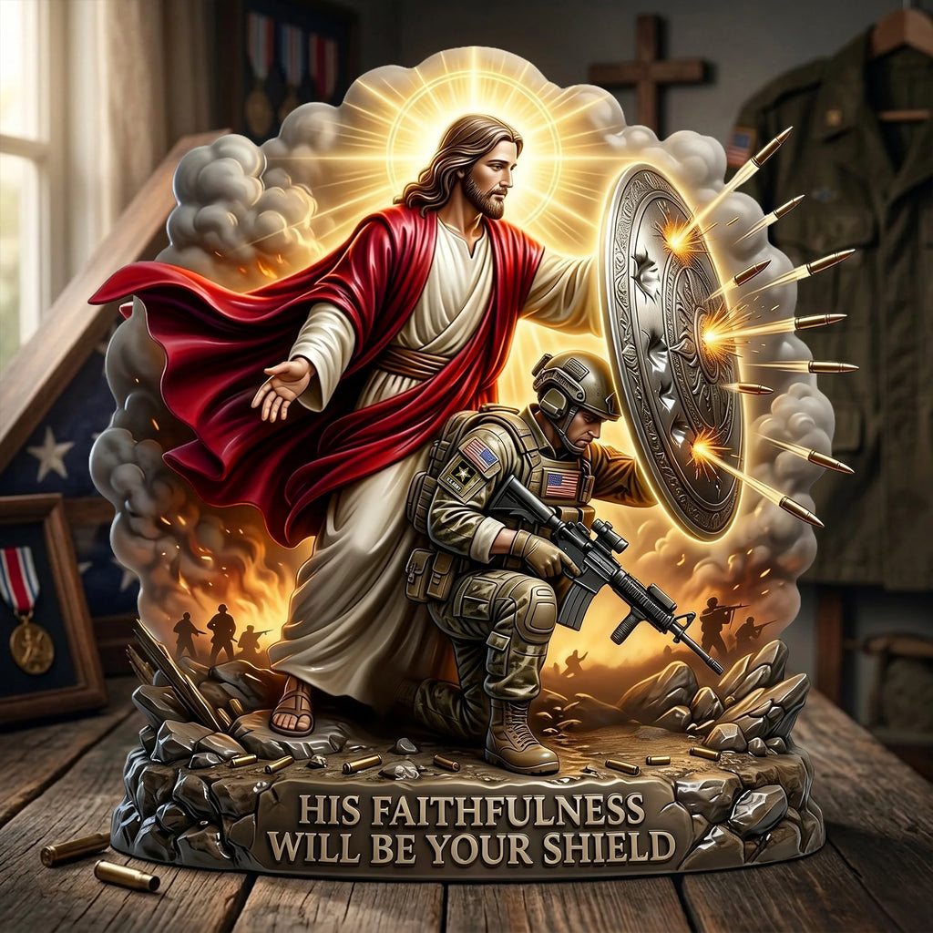 Christian Soldier Shield Acrylic Plaque - Personalized Gifts For Veteran