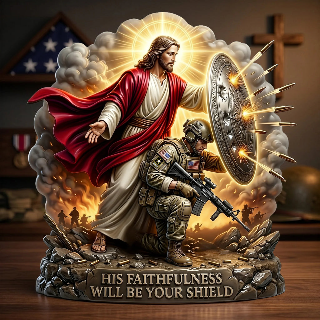 Christian Soldier Shield Acrylic Plaque - Personalized Gifts For Veteran