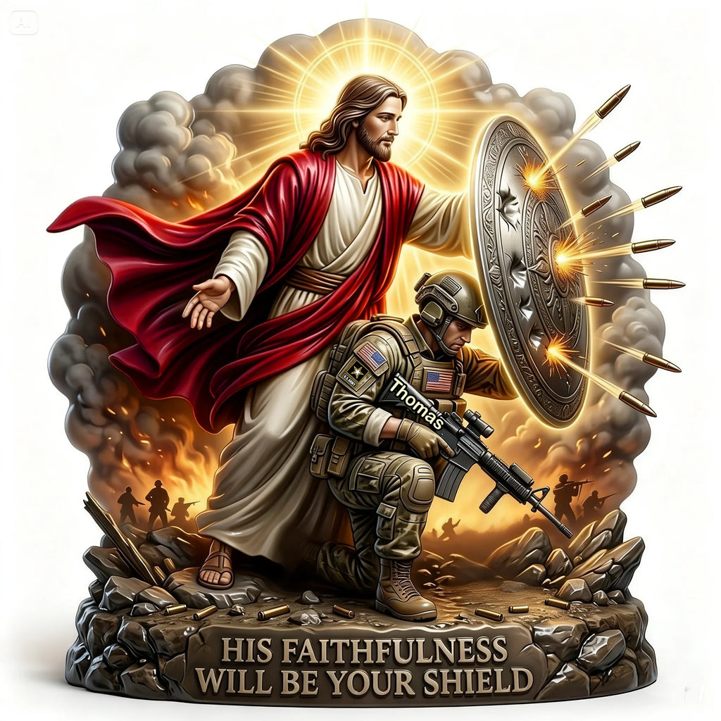 Christian Soldier Shield Acrylic Plaque - Personalized Gifts For Veteran