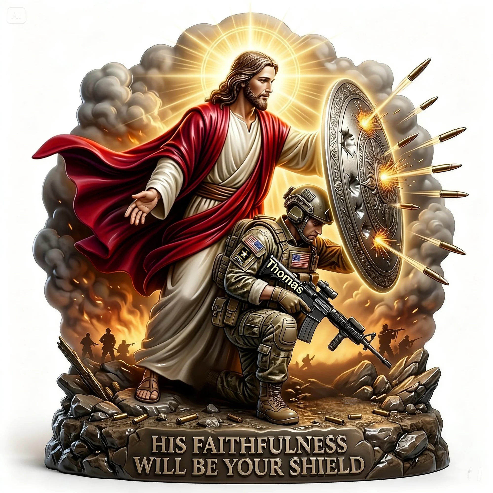 Christian Soldier Shield Acrylic Plaque - Personalized Gifts For Veteran