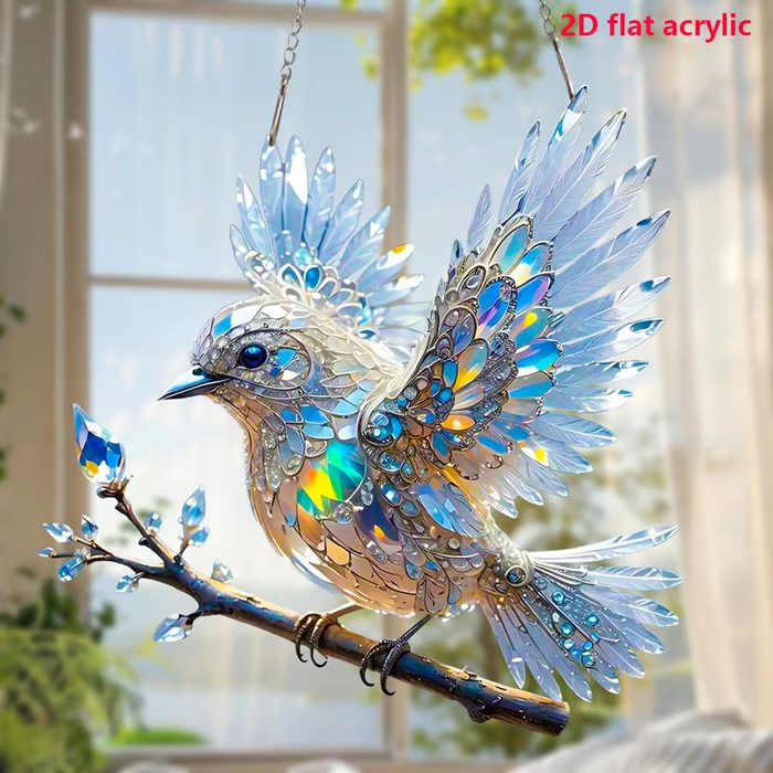 Crystal Sky Bluebird Stained Glass Art Ornament