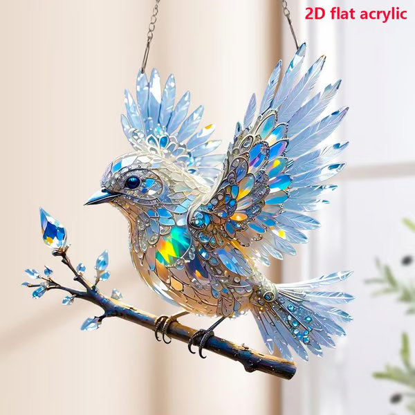 Crystal Sky Bluebird Stained Glass Art Ornament
