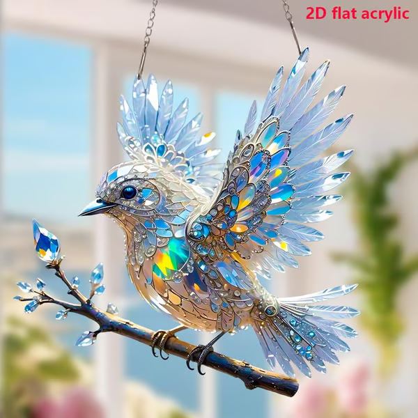 Crystal Sky Bluebird Stained Glass Art Ornament