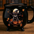Custom 12oz Ceramic Cauldron Coffee Mug - Personalized Halloween Witchy Gifts For Besties, Sisters, BFF, Family, Yourself - Purrfectly Spooky