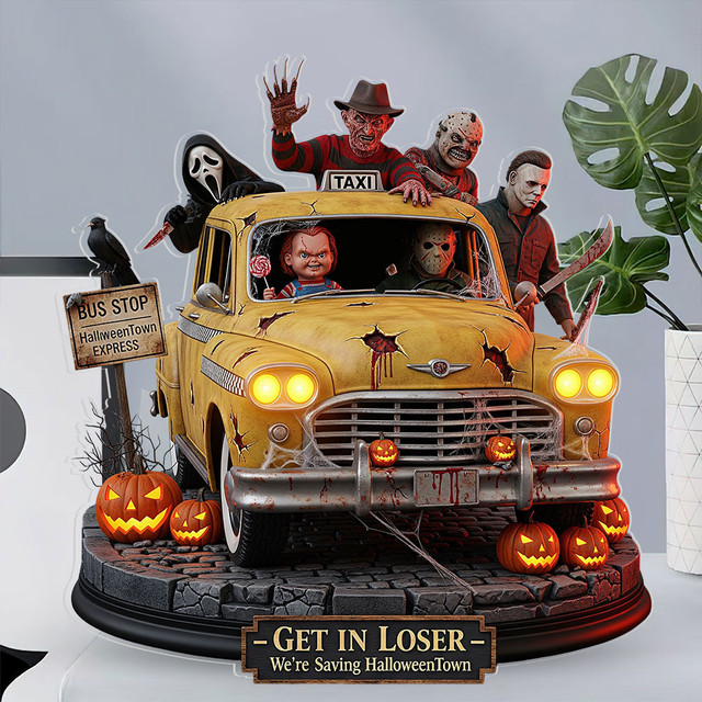 Horror Movie Character Driving Car Halloween Acrylic Block Plaque Gift For Fan
