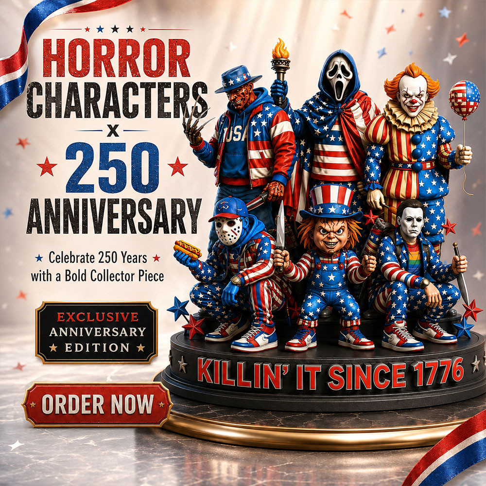 Horror Movie Characters x USA 250th Anniversary Funny Acrylic Block Plaque For Home Decor