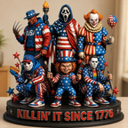 Horror Movie Characters x USA 250th Anniversary Funny Acrylic Block Plaque For Home Decor