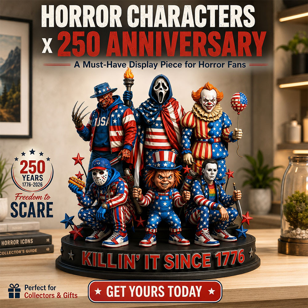 Horror Movie Characters x USA 250th Anniversary Funny Acrylic Block Plaque For Home Decor