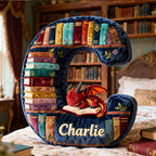 Book Dragon Alphabet Initial Letters Pillow, Personalized Gifts For Book Lovers