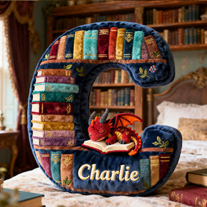 Book Dragon Alphabet Initial Letters Pillow, Personalized Gifts For Book Lovers
