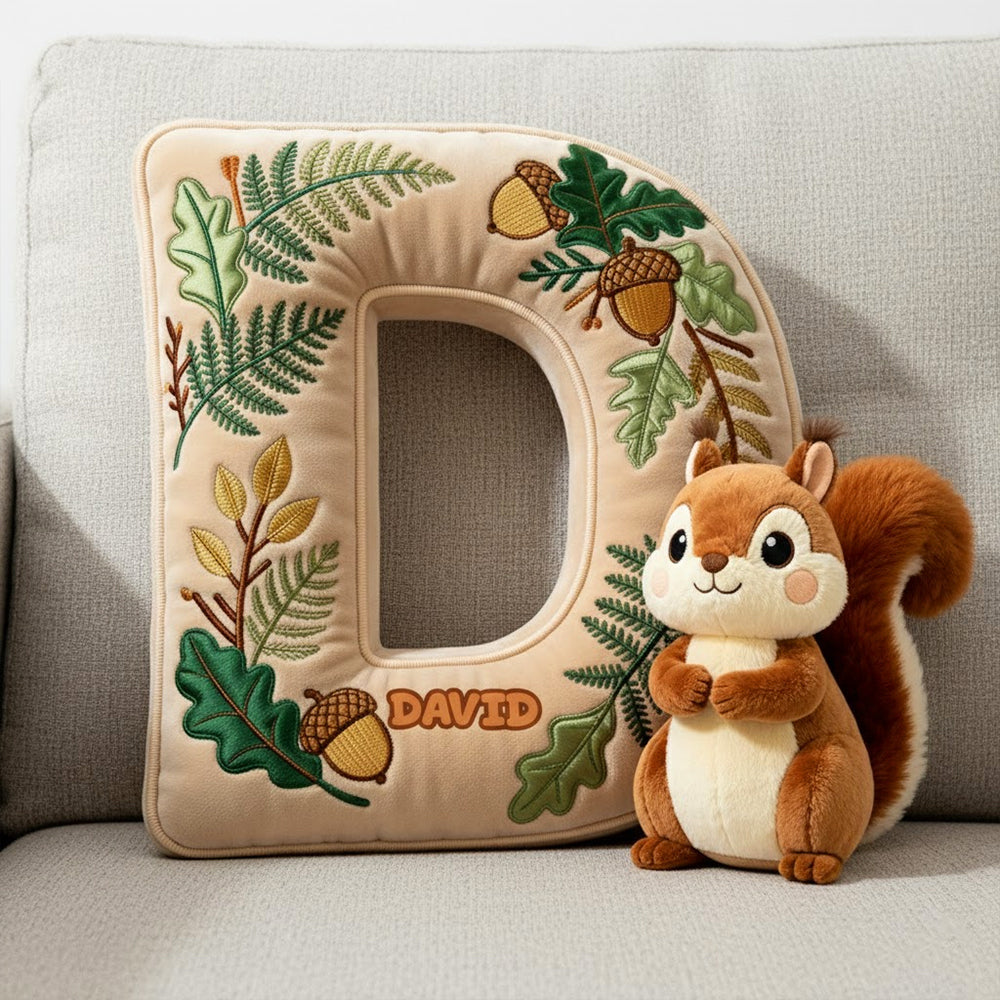 Squirrel Alphabet Initial Letter Custom Shaped Pillow - Personalized Gifts For Kids