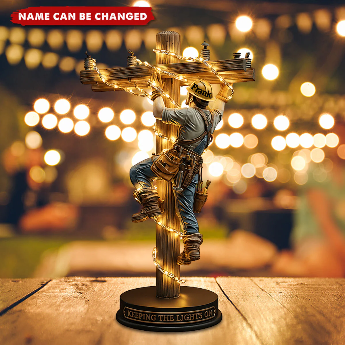 Keeping The Lights On - Personalized Lineman Custom Shaped Acrylic Plaque