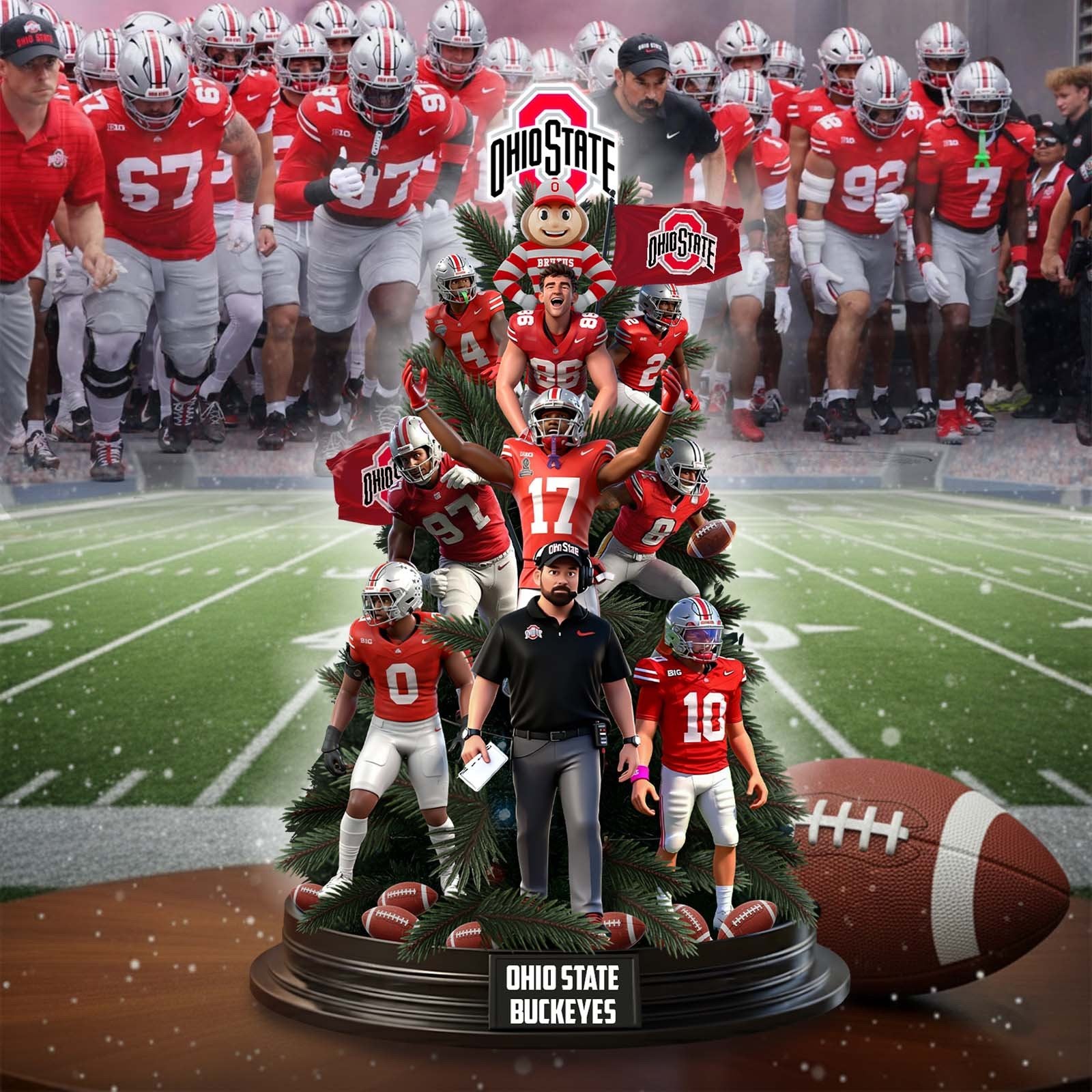 Ohio State Buckeyes Stacked Player Christmas Tree Acrylic Plaque