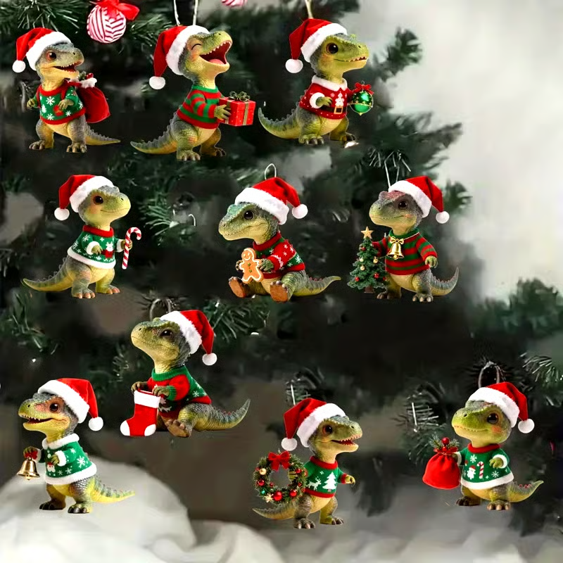 🎄🦖Dino-Themed Xmas Ornament Set