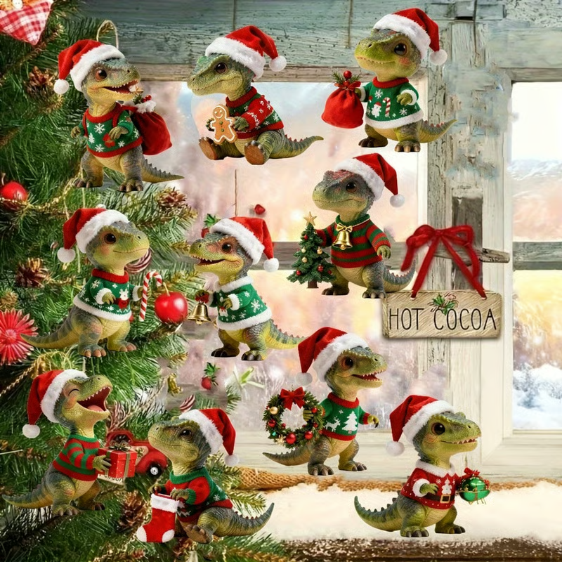 🎄🦖Dino-Themed Xmas Ornament Set