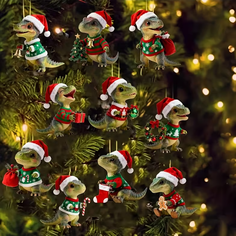 🎄🦖Dino-Themed Xmas Ornament Set