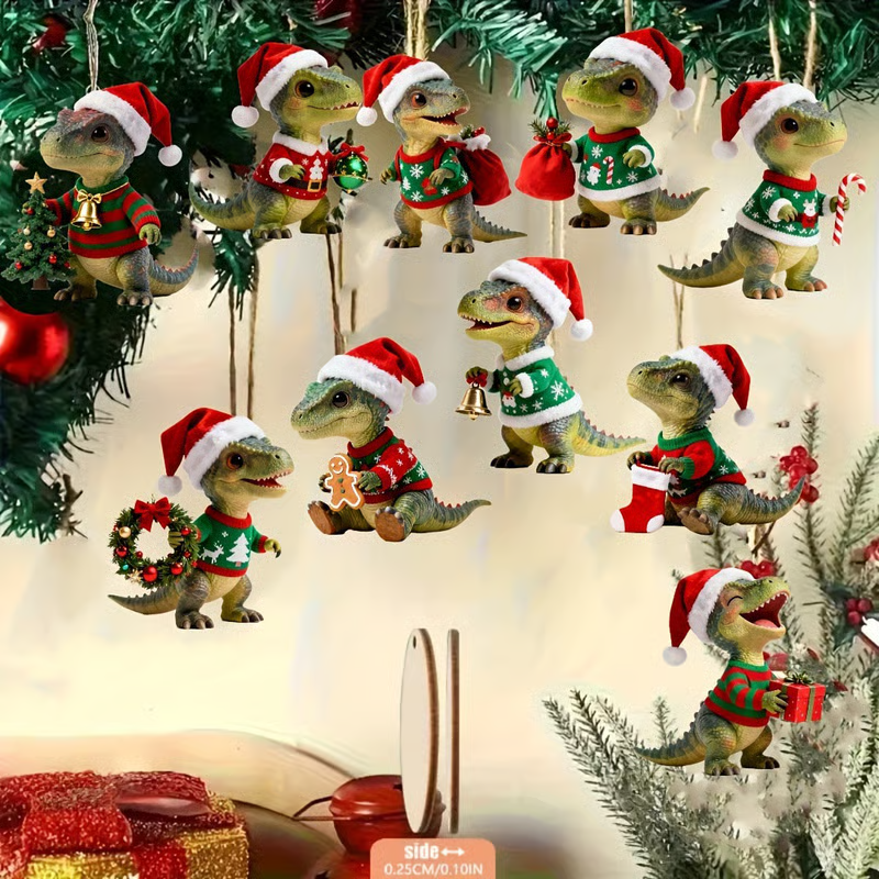 🎄🦖Dino-Themed Xmas Ornament Set