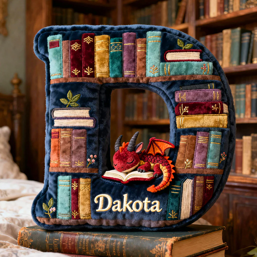 Personalized Book Dragon Alphabet Initial Letters Pillow - A Perfect Gift for Book Lovers