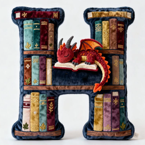 Personalized Book Dragon Alphabet Initial Letters Pillow - A Perfect Gift for Book Lovers