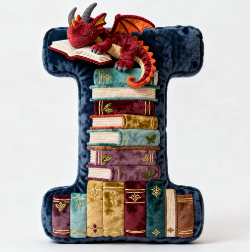 Personalized Book Dragon Alphabet Initial Letters Pillow - A Perfect Gift for Book Lovers