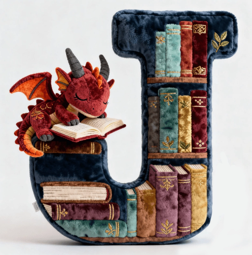 Personalized Book Dragon Alphabet Initial Letters Pillow - A Perfect Gift for Book Lovers