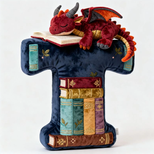 Personalized Book Dragon Alphabet Initial Letters Pillow - A Perfect Gift for Book Lovers