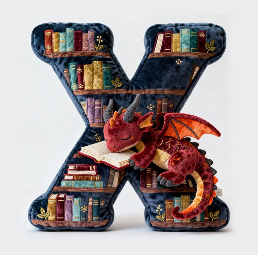 Personalized Book Dragon Alphabet Initial Letters Pillow - A Perfect Gift for Book Lovers