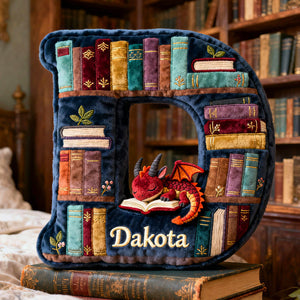 Book Dragon Alphabet Initial Letters Pillow, Personalized Gifts For Book Lovers
