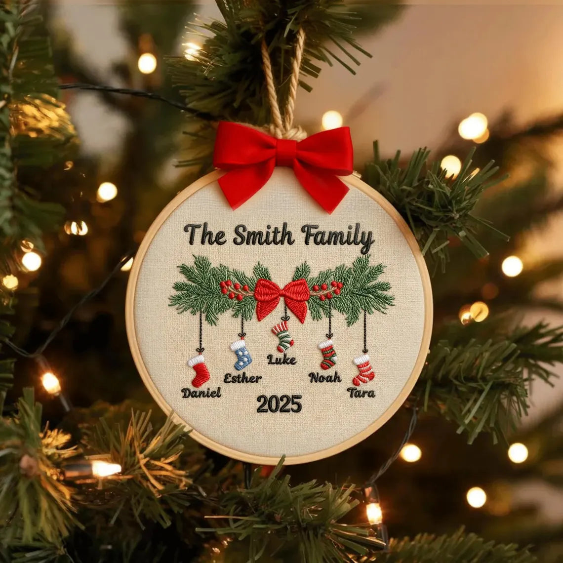 Personalized Family Christmas Embroidery Ornament 2025 | Stockings on Mantel-3