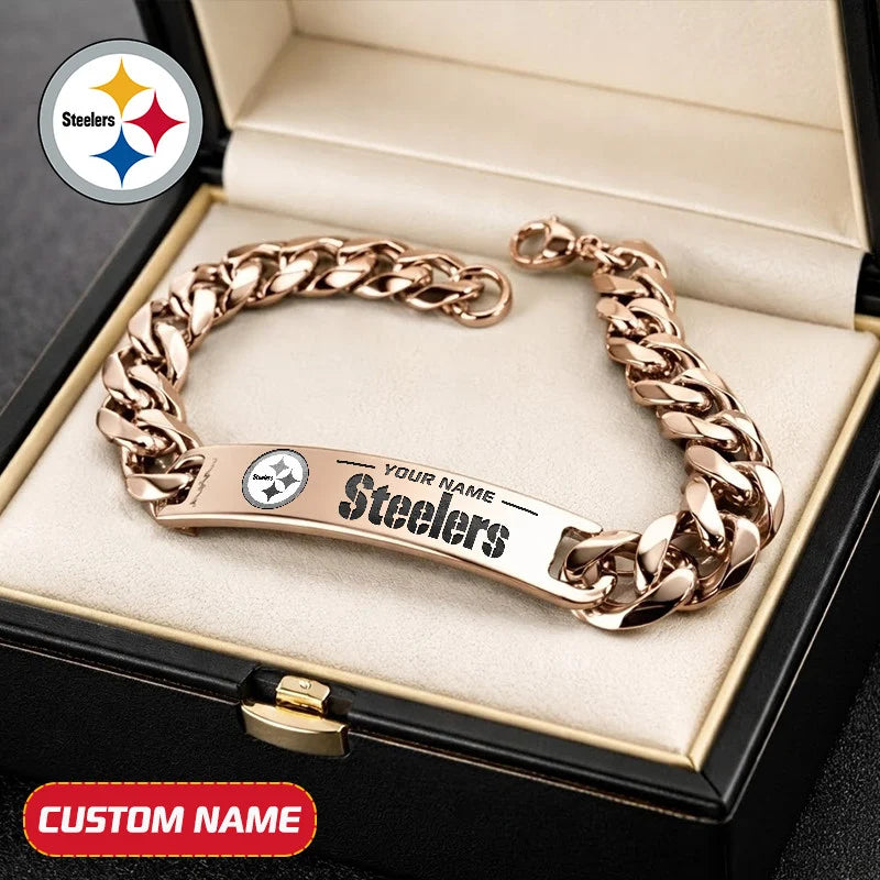 NFL Engraved Men Bracelet Silver & Gold Chain Custom Name For Fan