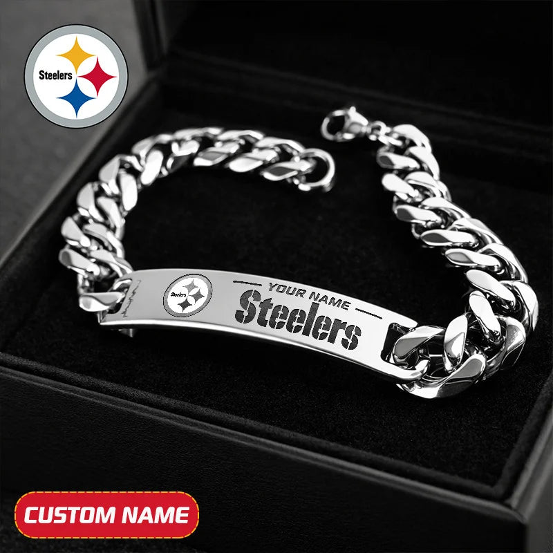 NFL Engraved Men Bracelet Silver & Gold Chain Custom Name For Fan