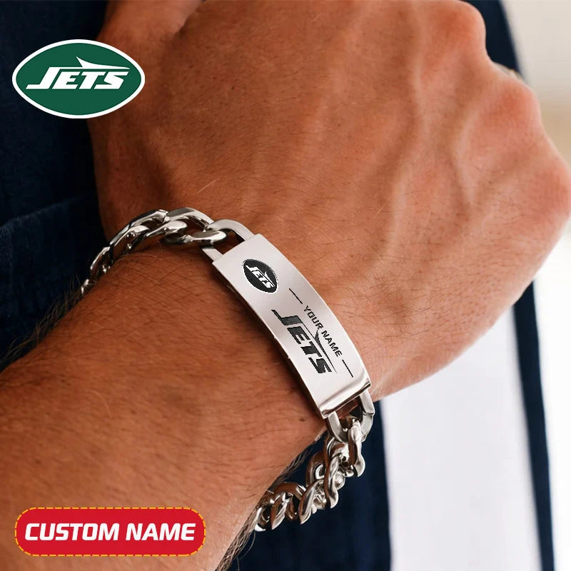 NFL Engraved Men Bracelet Silver & Gold Chain Custom Name For Fan