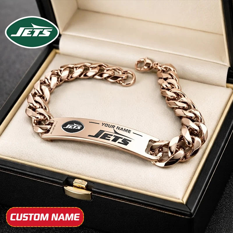 NFL Engraved Men Bracelet Silver & Gold Chain Custom Name For Fan