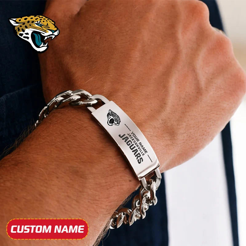 NFL Engraved Men Bracelet Silver & Gold Chain Custom Name For Fan